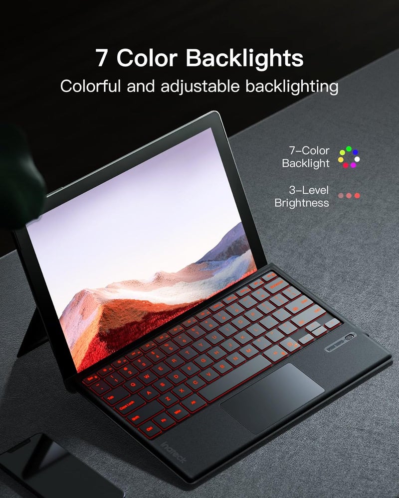 Inateck for Surface Pro 7 Keyboard with Precision Touchpad, Bluetooth 5.3, 7-Color Backlight, Compatible with Surface Pro 7/7+/6/5/4, KB02027 Black - Image 3